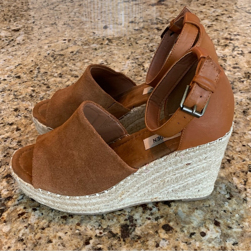 STEVE MADDEN Jaylen Wedge Espadrilles Platform Sandals Size 8.5 Cognac B… - Picture 5 of 12